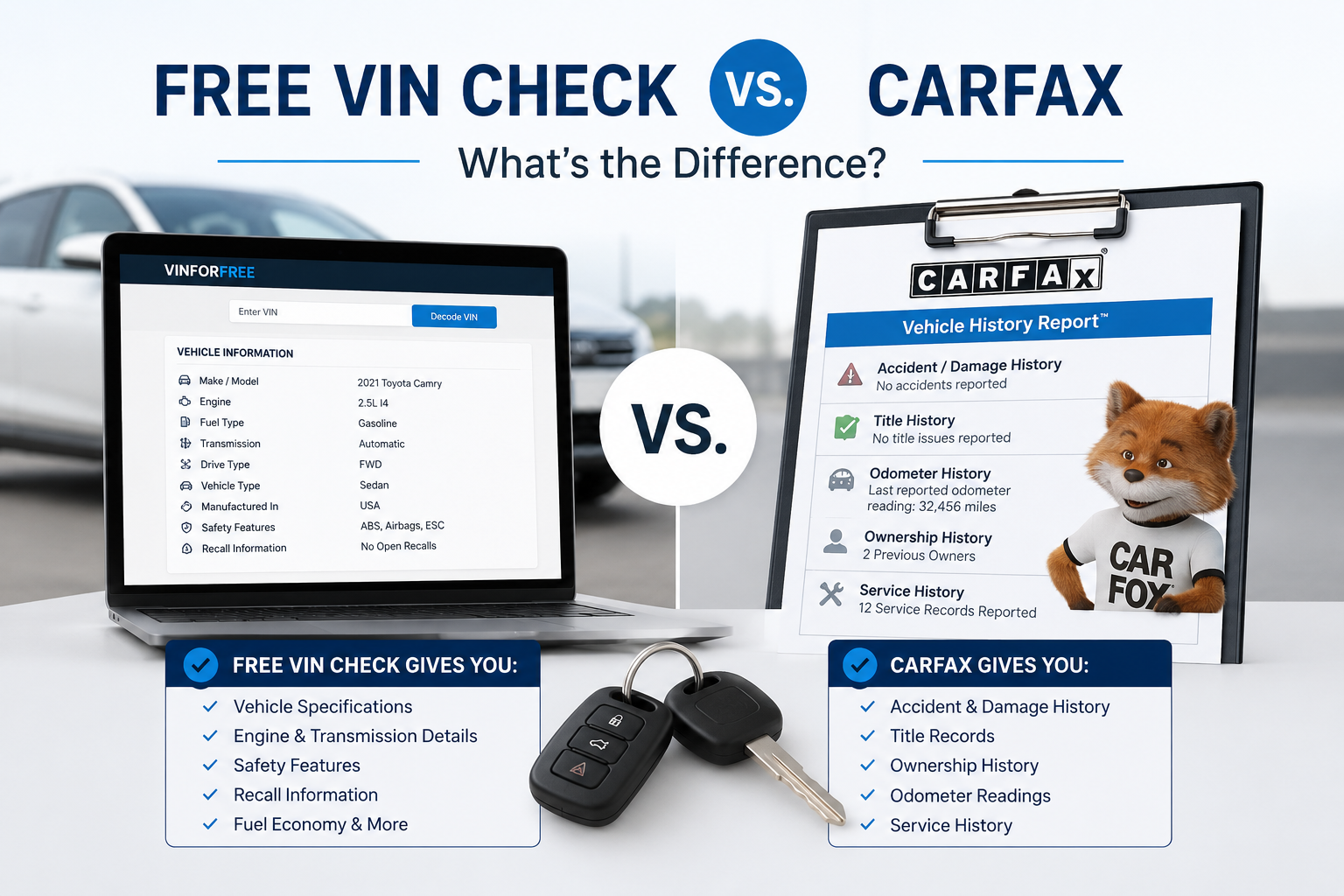 Free VIN Check vs CARFAX: What’s the Difference? (2026 Guide)